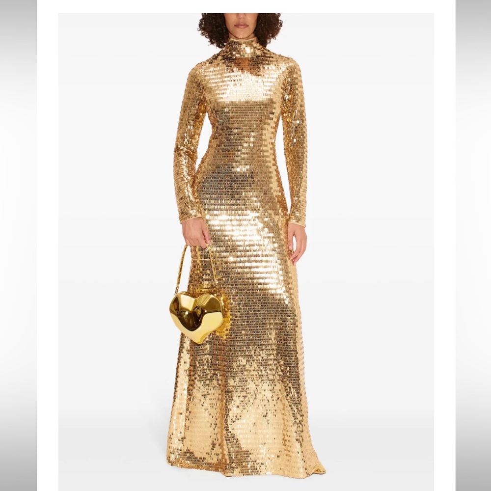 Simon Miller Gold Sequin Long Sleeve Gown dress BNWT - Picture 2 of 6